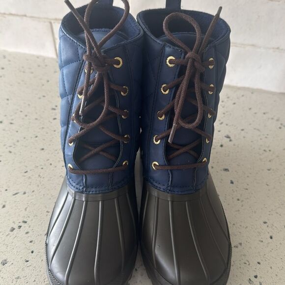 SPERRY Women’s Size 7 Waterproof Rubber Quilted Blue and Brown Rain Duck Boots - Picture 4 of 10